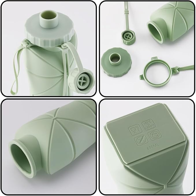 Collapsible Water Bottle, Silicone Foldable Water Bottles For Travel,Lightweight, Leakproof, and Reusable Perfect for Travel, Camping, Yoga, and Outdoor Sports,BPA Free, 20 oz （Green ）