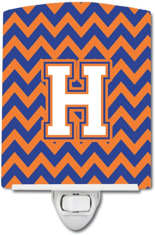 Caroline's Treasures CJ1060-HCNL Letter H Chevron Blue and Orange #3 Ceramic Night Light Compact, UL-Certified, Ideal for Bedroom, Bathroom, Nursery, Hallway, Kitchen, 6x4x3, Multicolor