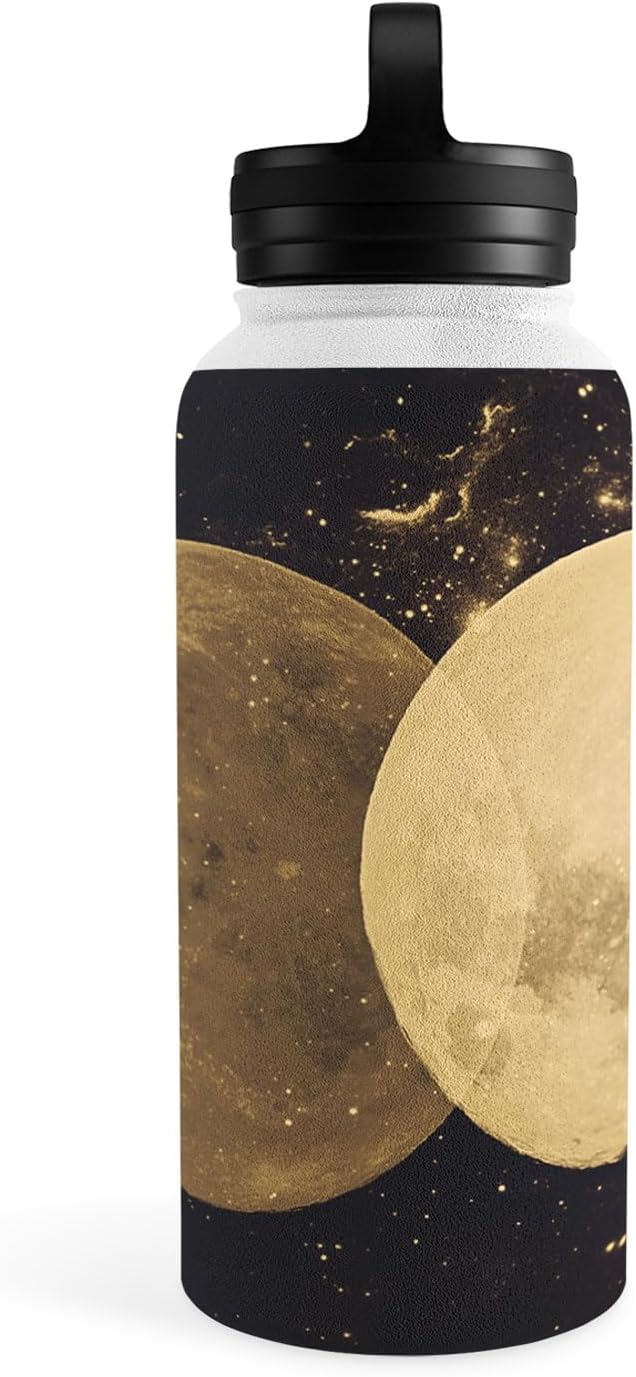 Deny Designs Water Bottle, Handle Lid 32 oz, Emanuela Carratoni Golden Moon Phases