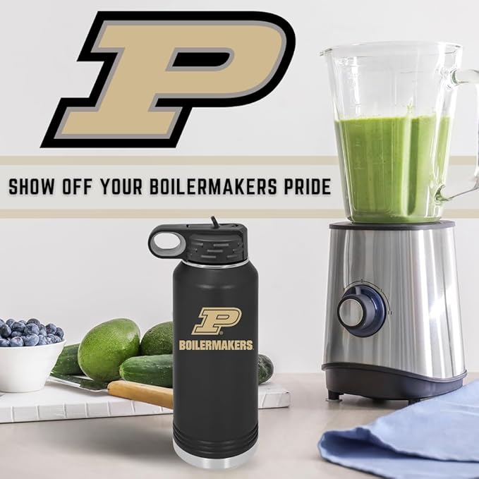 Purdue University Boilermakers 32oz Stainless Steel Double Walled Hot/Cold Vacuum Insulated Water Bottle Pop-Up Sippy Lid - March Madness and Tailgate Pride – For Gym, Pool, Beach, Auto and Office