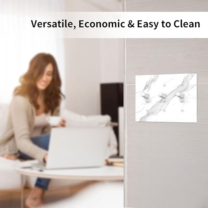 Marble Grey Wall Plate Decorative Light Switch Cover 3-Gang Triple Toggle for Bathroom Farmhouse Kitchen Bedroom White