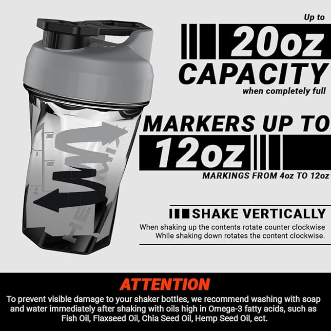HELIMIX 1.5 Vortex Blender Shaker Bottle Holds Upto 20oz | No Blending Ball or Whisk | USA Made | Portable Pre Workout Whey Protein Drink Shaker Cup | Mixes Cocktails Smoothies Shakes | Top Rack Safe