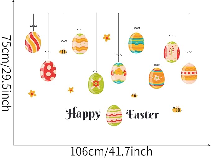 Happy Easter Wall Decals Eggs Wall Stickers Peel and Stick Easter Wall Decorations Window Clings for Nursery Classroom Kids Room Baby Bedroom Home Kitchen Easter Party Decoration (Eggs)