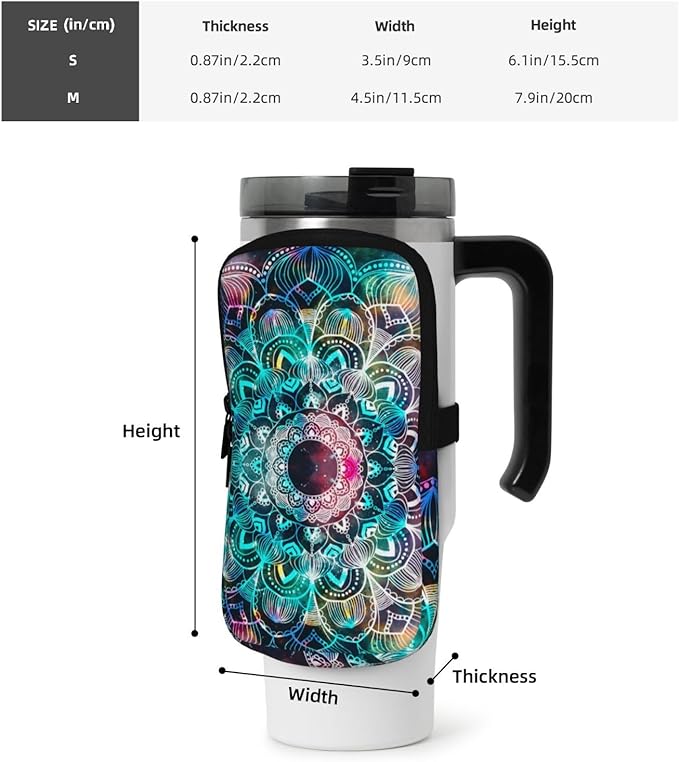 Galaxy Mandala Water Bottle Pouch for Stanley Cup 40oz 30oz,Personalized Gym Purse for Men Women, Tumbler Pouch with Versatile Pocket Water Bottle Bag for Cards, Keys, Phone