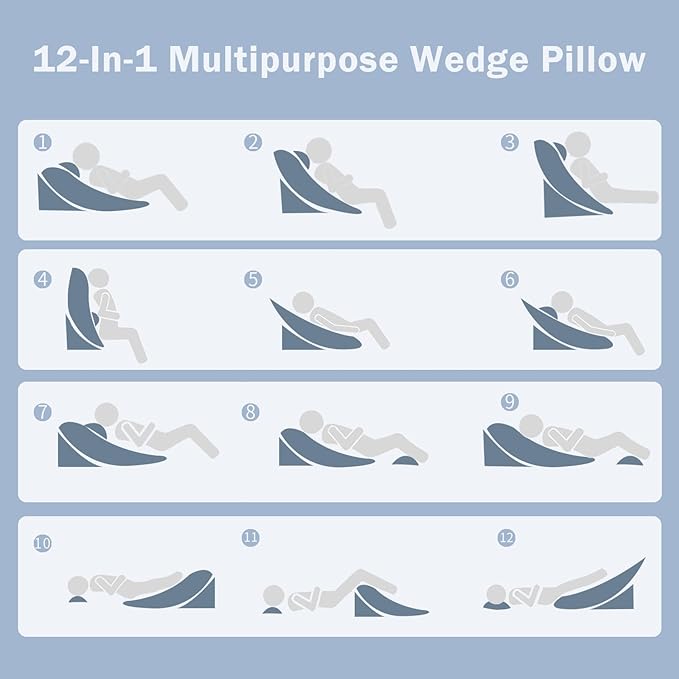 Bed Wedge Pillow for Sleeping, 12&18&25 Inch Adjustable Height Memory Foam Wedge Pillow for After Surgery, 12-in-1 Wedge Pillow for Acid Reflux, Snoring, Gerd, Back Pain