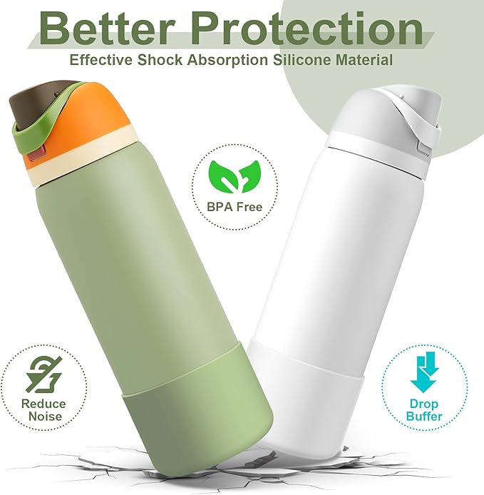 2PCS Silicone Water Bottle Boot for Owala 24oz 32oz 40oz, Anti-Slip Protective Sleeve Bottom Bumper Protector for FreeSip, Twist, and Flip Stainless Steel Water Bottles
