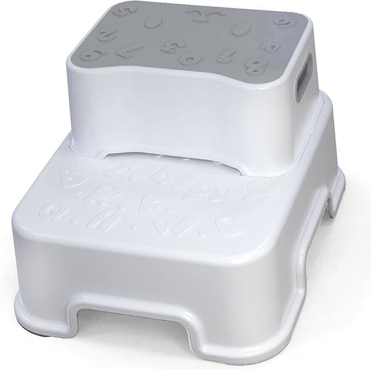 Step Stool for Kids, Anti-Slip Sturdy Toddler Two Step Stool for Bathroom, Kitchen and Toilet Potty Training (White)