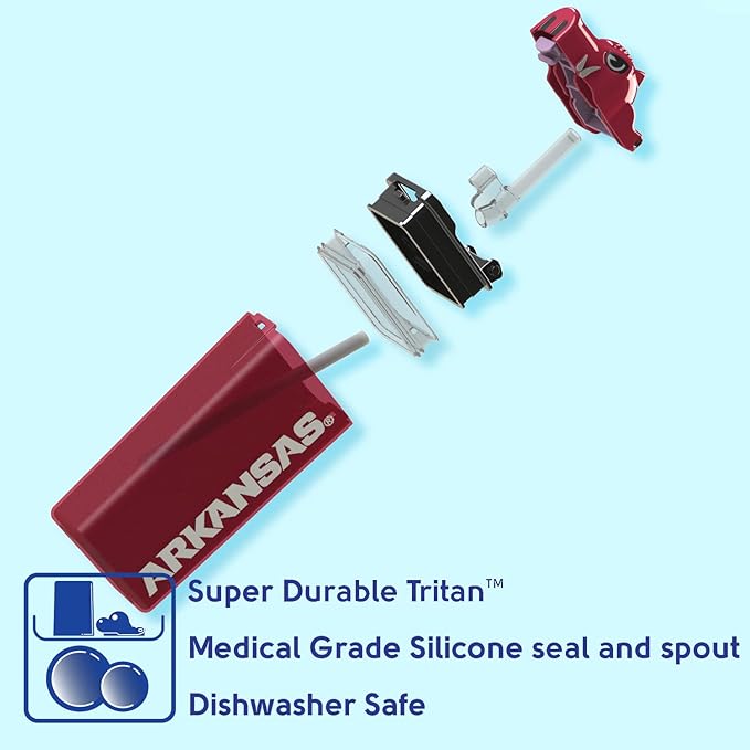 Reusable Water Bottle | Officially Licensed NCAA Sports Bottle | BPA Free | Dishwasher Safe | Big Red Mascot | 12 oz Drink in the Box - University of Arkansas