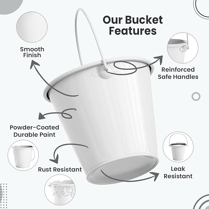 Small Metal Buckets with Handle 12 Pcs – Galvanized Bucket Leak Proof & Rust Resistant 8 fl oz Capacity - Best for Party Décor, Organizing & Decorating Classrooms (Mini 3.3" Top, White)