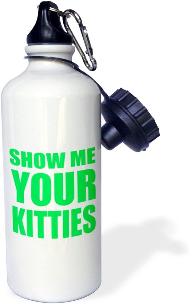 3dRose "Show me your kitties,, Lime Green" Sports Water Bottle, 21 oz, White