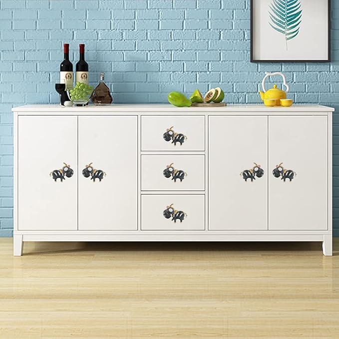 Cow Knobs 4 Pcs Cartoon Cow Shape Knob Cabinet Drawer Knob for Dresser Drawers Kitchen Bathrom Cupboard Kids Knobs Metal Animal Theme Pull Handles