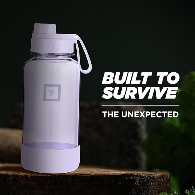 IRON °FLASK Clear Tritan Trekker Water Bottle with Chug Lid & Rubber Boot - Leak Proof & Lightweight for Gym, Hiking, Sports - Dishwasher Safe, BPA Free Plastic - Light Lavender, 32 Oz