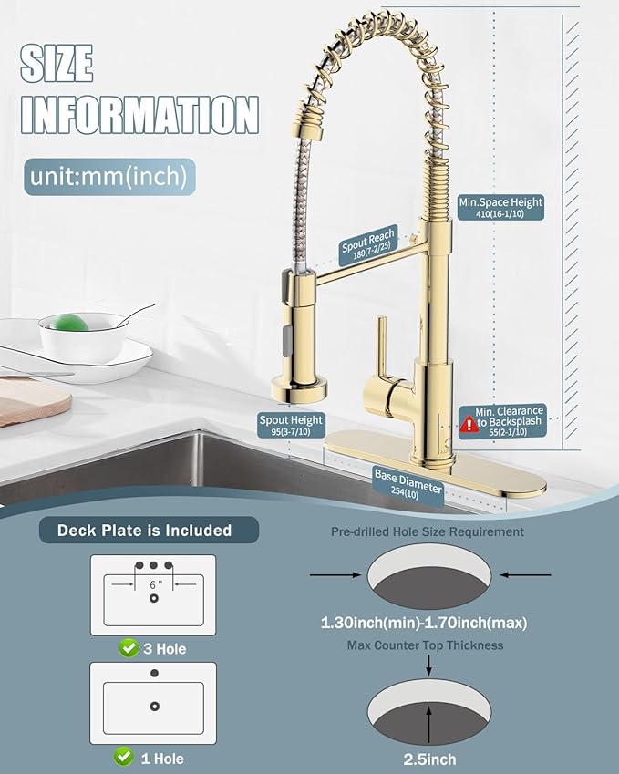 Gold Kitchen Faucet, Kitchen Faucet with Soap Dispenser, Pull Down Kitchen Faucet with Sprayer, Single Handle Kitchen Sink Faucet with Dual Function Spray Head, Camper Laundry RV Faucet,PVD