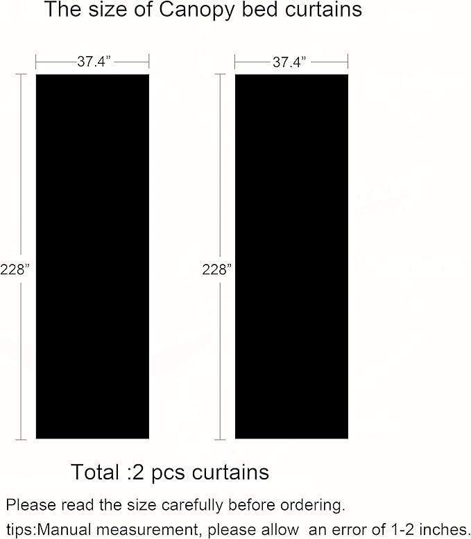 Akiky Canopy Bed Curtains with Light Princess Bed Canopy Scarf for Full/Queen Metal Bed Frame,Wood Frame Bed-2 Panel Sheer Curtain(Full/Queen,Black)