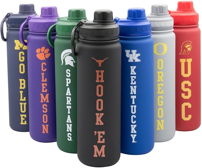 Texas Hook Em Water Bottle - Black Double Walled Stainless Steel 24 oz Keeps Drinks Cold or Hot