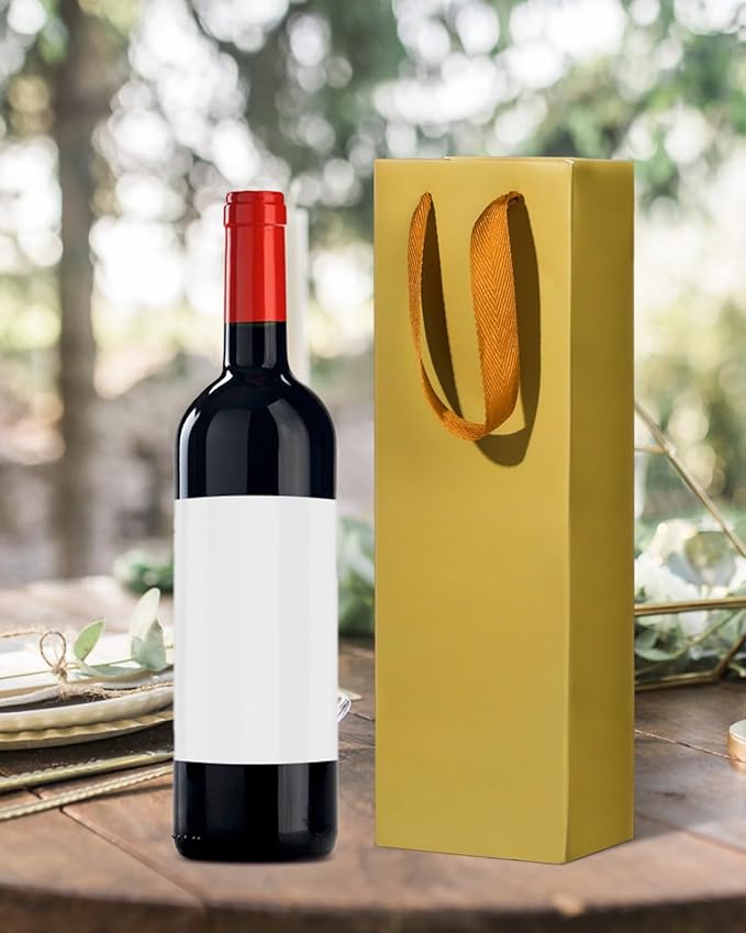 Megitzuu Wine Gift Bags 12 Pack - 6 Colors Reusable Kraft Paper Wine Bags for Wine Bottle Gifts with Handles for Birthday Wedding Christmas Thank You