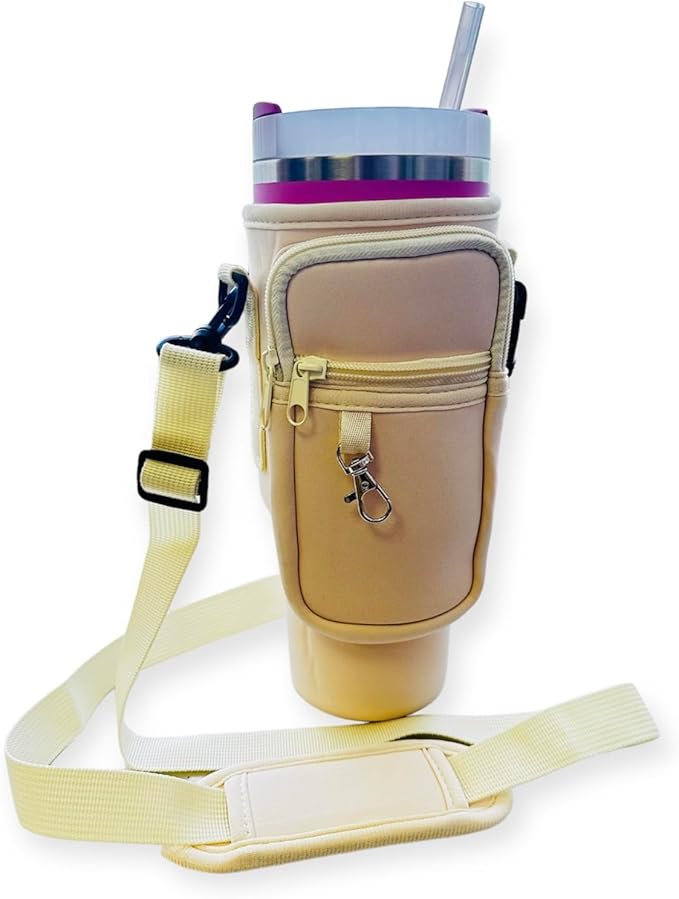 Prime Choice 30oz / 40oz Water Bottle Holder Sleeve Water Bottle Sling Carrier Bag Compatible With 30 40oz Stanley Cup Tumbler and Simple Modern Tumbler (Rose Cream)