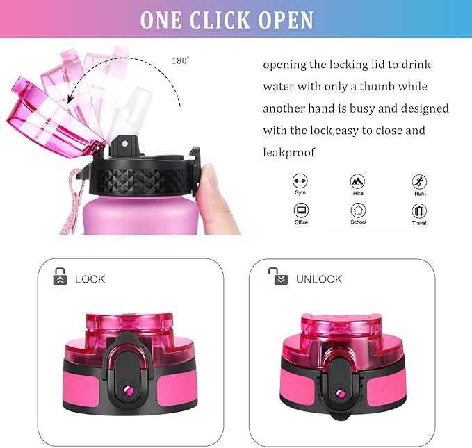 GOPPUS Kids Water Bottle with Straw Spout Lid 10pcs Stickers 12 oz Leak-proof BPA Free Motivational Time Marker Tritan Plastic Water Bottles for Girls Boys School Sports