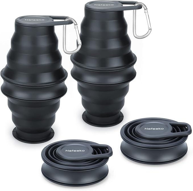 Nefeeko Collapsible Water Bottle,17oz(500ml) Reuseable BPA Free Silicone Foldable Water Bottles for Travel Gym Camping Hiking, Portable Leak Proof Sports Water Bottle with Carabiner