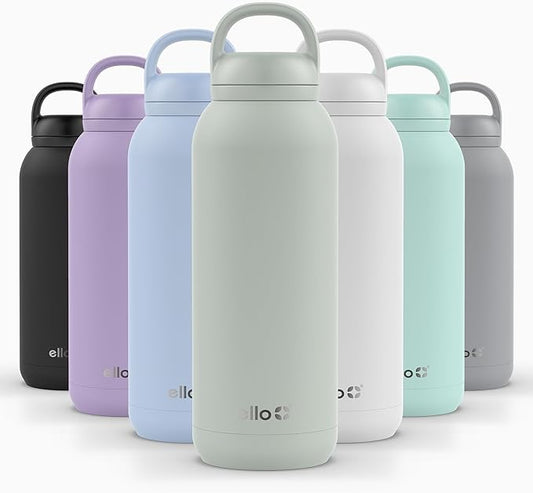 Ello Cooper Twist 40oz Stainless Steel Water Bottle with Chug Lid | Leak Proof | Double Walled and Vacuum Insulated | Built in Carry Loop | Dishwasher Safe | Sage