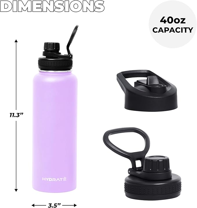 HYDRATE Insulated Stainless Steel Water Bottle - Large Reusable Flask with Leak-Proof Design and Convenient Handle - Double Vacuum Insulation for School, Work, or Adventure