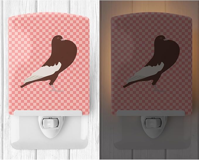 Caroline's Treasures BB7954CNL English Pouter Pigeon Pink Check Ceramic Night Light Compact, UL-Certified, Ideal for Bedroom, Bathroom, Nursery, Hallway, Kitchen, 6x4x3, Multicolor