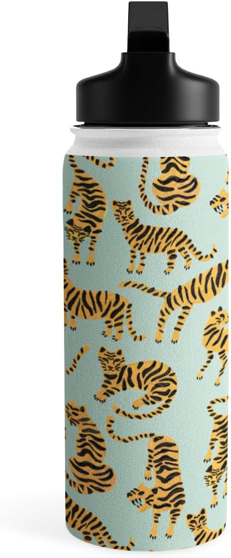 Deny Designs Water Bottle, Straw Lid 18 oz, Cat Coquillette Tiger Collection Mint Orange