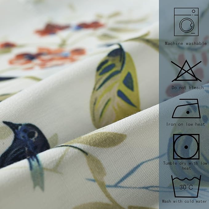 Leeva Kitchen Valance Tie Up Small Curtains and Valance for Dining Room, Delicate Tie-up Birds Pattern Valances for Windows, One Panel, 52 X 18 Inch, Blue