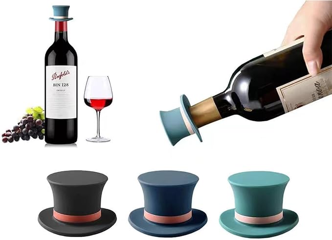 Silicone Wine Stopper, Fun Magic Hat Shaped Cap Seals Bottle, Keeps Wine Fresh, Cute Wine Accessories, Seasoning Bottle Stopper, Seal Safety Gadgets, 3 Pack