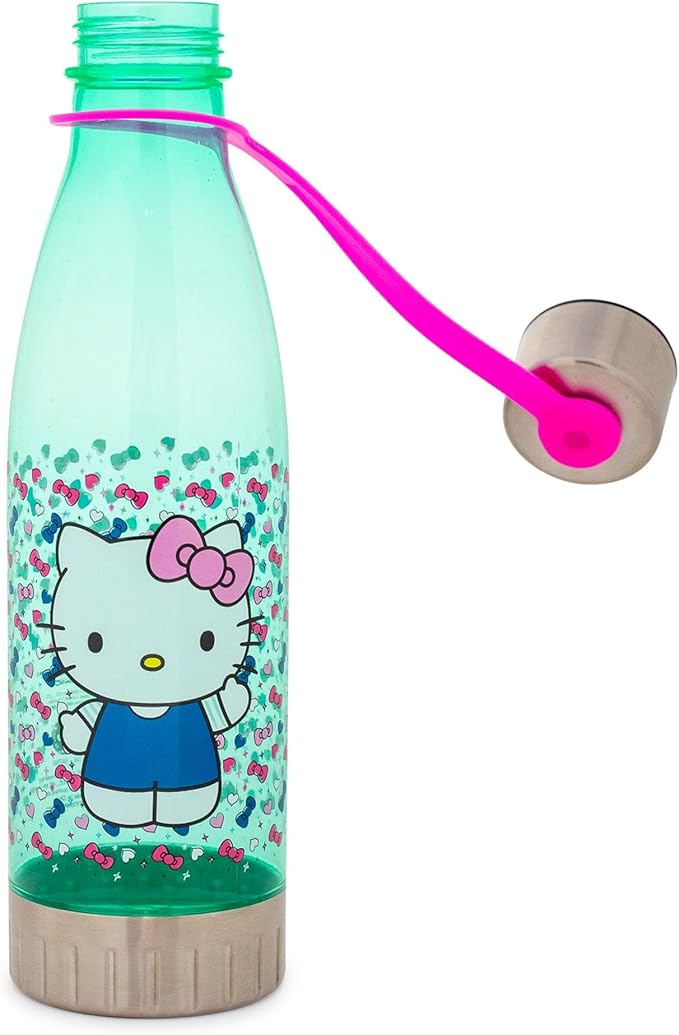 Sanrio Hello Kitty Hearts and Bows Plastic Water Bottle With Leak-Resistant Lid | Large Plastic Sports Jug | Holds 20 Ounces