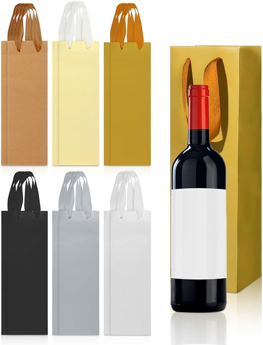 Megitzuu Wine Gift Bags 12 Pack - 6 Colors Reusable Kraft Paper Wine Bags for Wine Bottle Gifts with Handles for Birthday Wedding Christmas Thank You