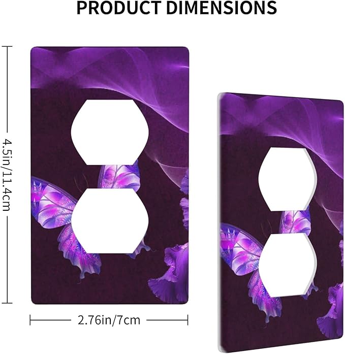 Purple Butterfly Flower Duplex Outlet Switch Wall Plate Cover Decorative 1-Gang for Electrical Girls Room Bathroom Bedroom Home Kitchen One Receptacle Polycarbonate Power Gear 4.5" x 2.76"