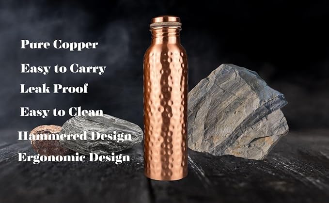 Himalayan Ayurveda Copper Water Bottle (32oz/950 ml) 100% Pure Handmade Hammered Ayurvedic Pure Copper Vessel for Drinking Heavy Duty & Leak-proof|Copper Water Bottle For Home, Office and Gifting