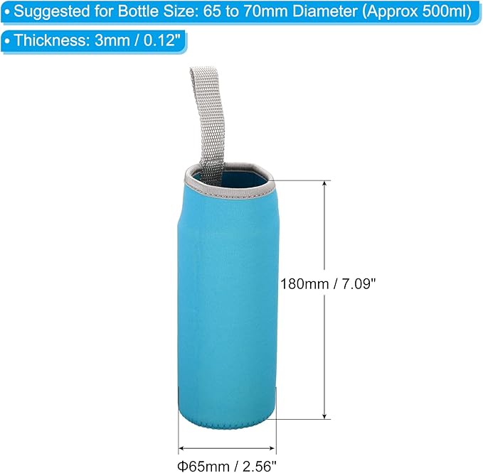 PATIKIL 65mmx180mm Water Bottle Sleeve, 4 Pack Neoprene Insulated Bottle Bag Holder Carrier Pouch with Finger Strap, Blue