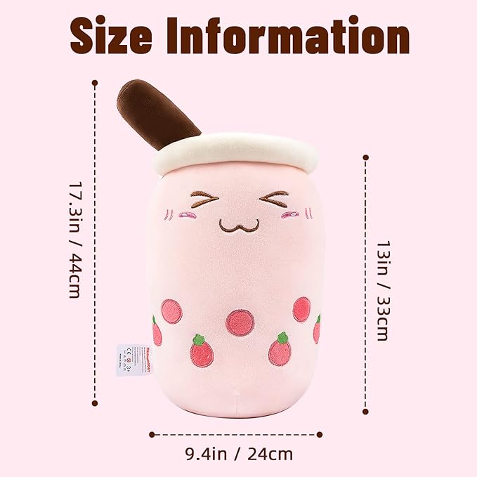 Niuniu Daddy Boba Stuffed Toy, Pink Milk Tea Plushie, Soft Polyester Plush, Cuddle Pillow, Great Gift for Birthday/Christmas