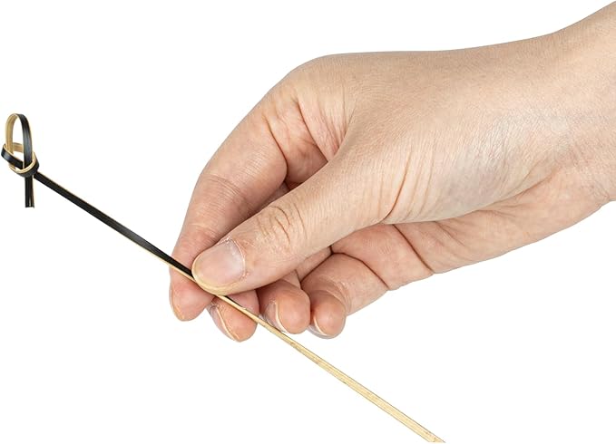Restaurantware 6 Inch Twisted Bamboo Skewers 1000 Sturdy Disposable Bamboo Food Picks - Sturdy Looped Knot Black Bamboo Appetizer Picks Sustainable For Serving Appetizers and Cocktail Garnishes