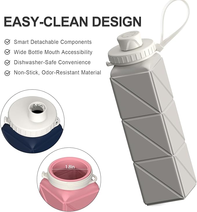 Collapsible Water Bottles, Silicone Foldable Portable Water Bottle 610ml, Lightweight Reusable Leakproof for Travel Camping Hiking Cycling Yoga Sports Outdoor