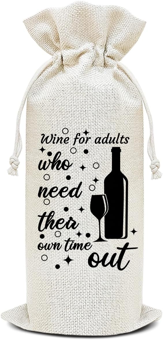 Wine Canvas Bag, Funny Wine Gift Bag, Birthday Gifts for Women Men Mom Colleague Friends Wife Wine Lover Gifts Wine Bags for Wine Bottles, Wine Gifts With Drawstring Holiday Party Decoration -WB24