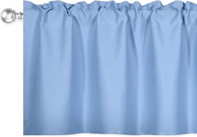 Sky Blue Valance for Windows 72x18 Inch Solid Thermal Insulated Blackout Rod Pocket Kitchen Short Curtain Toppers Valance for Bathroom Living Room, Light Baby Blue