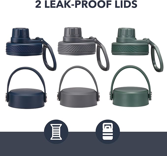 Navy 32 OZ Insulated Water Bottle, Large Metal Insulated Stainless Steel Water Flask, Big Sports Travel Water Bottle with 2 Lids, Insulated Thermos Thermal Mug Cup