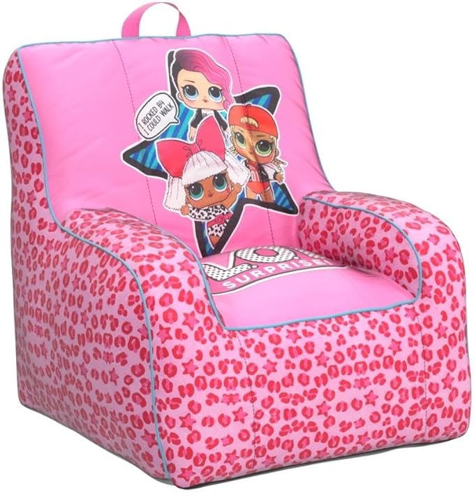 Idea Nuova LOL Surprise Kids Nylon Bean Bag Chair with Piping & Top Carry Handle, Large