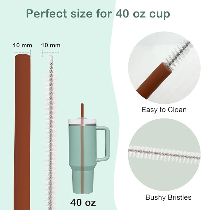 Accessories Set for Stanley 40oz including 6PCS Silicone Spill Proof Stopper 1PCS Straw Cover 1 PCS Siliconce Boot Sleevec 1 PCS Silicone Water Bottle Handle Strap 1PCS Straw & Cleaning Brush