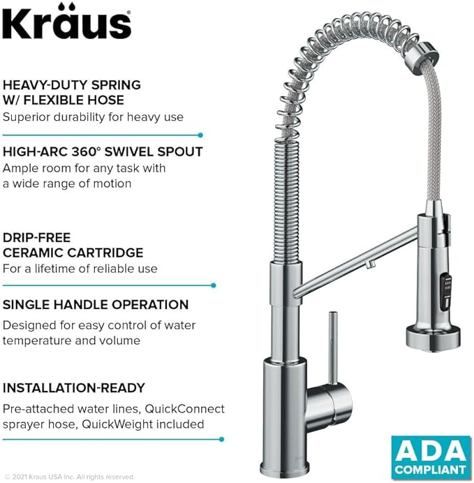 KRAUS Bolden 2-in-1 Commercial Style Pull-Down Single Handle Water Filter Kitchen Faucet for Water Filtration System in Chrome, KFF-1610CH