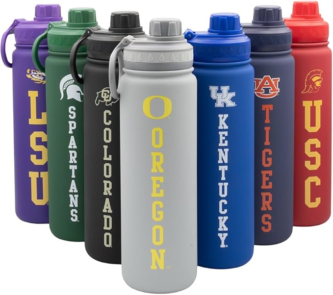 Oregon Logo Water Bottle - Gray Double Walled Stainless Steel 24 oz Keeps Drinks Cold or Hot