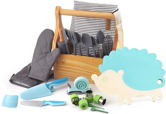 Kids Cooking and Baking Sets Real 23PCS, Toddler Chef Knife Set with Cutting Board and Peeler, BPA-free, Food Grade Child Safe Kitchen Tool for Meal Prep (Blue)