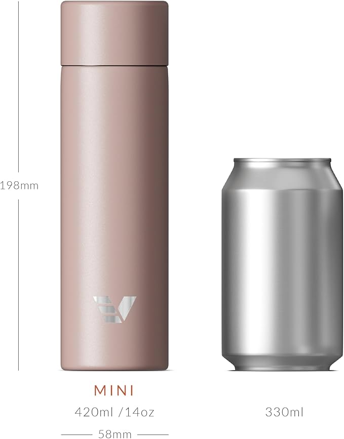 Mini Stainless Steel Water Bottle 14oz - Non-insulated | Designed for Bags | Slim, Lightweight & Stylish – Rose Pink