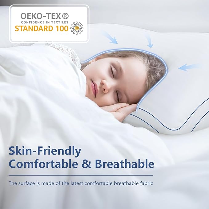 HARNY Bed Pillows for Sleeping, Queen Size Set of 2, Luxury Soft Hotel Quality and Supportive Down Alternative Microfiber Filled for Back, Stomach or Side Sleepers, Breathable & Skin-Friendly