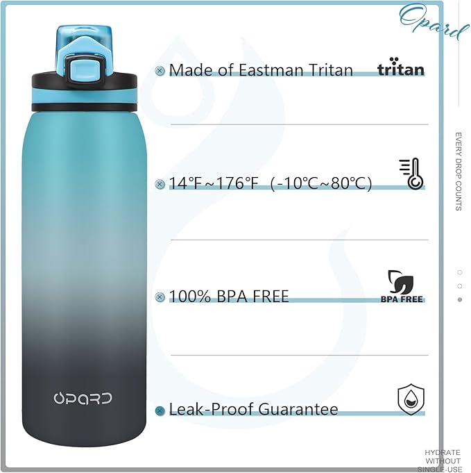 Opard 30oz Sports Water Bottle with Leak Proof Flip Top Lid BPA Free Tritan Reusable Plastic for Gym and Outdoor