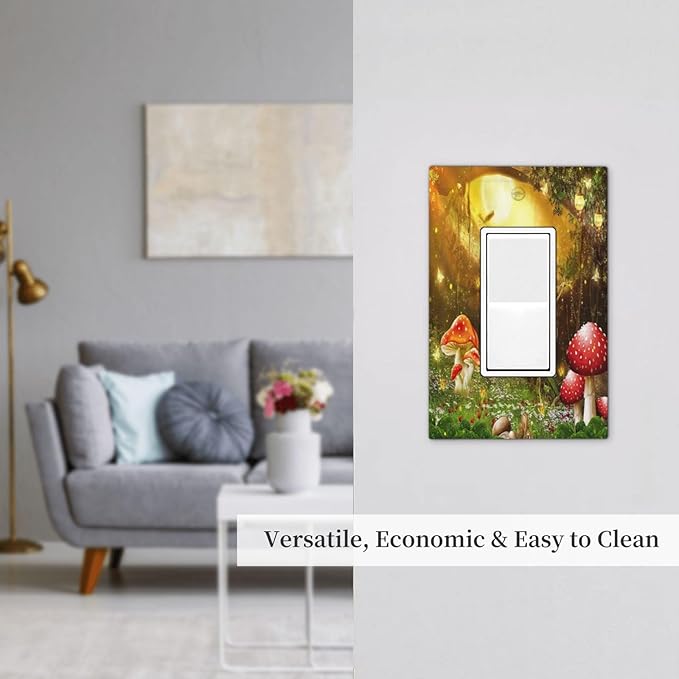 Red Mushroom Forest Fairy Moon Butterfly 1 Gang Rocker Bohemian Light Switch Covers Decorative Single Decora Outlet Wall Plate Faceplate Switchplate GFCI for Kidroom Nursery Decor