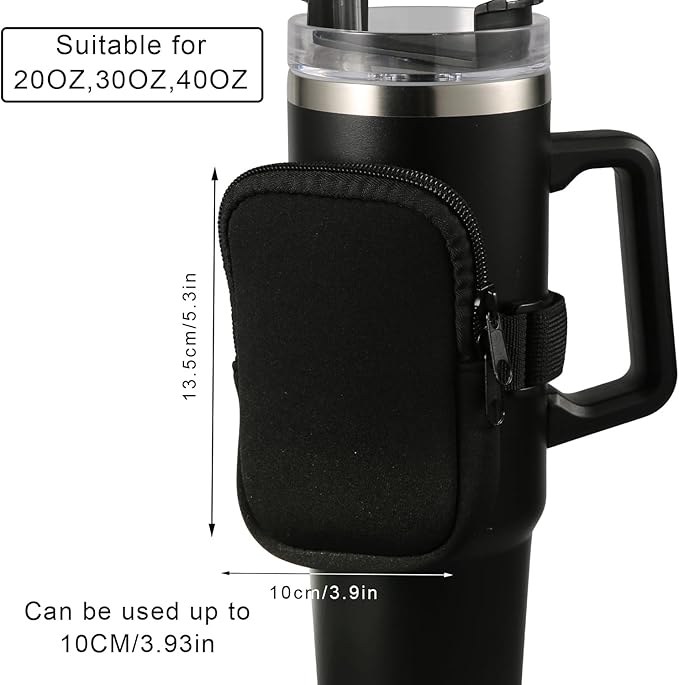SAVITA Water Bottle Pouch for Stanley, Multifunctional Water Bottle Pouch Adjustable Gym Bottle Pouch for Stanley Quencher Adventure 40oz & Stanley IceFlow 20oz 30oz (Black)